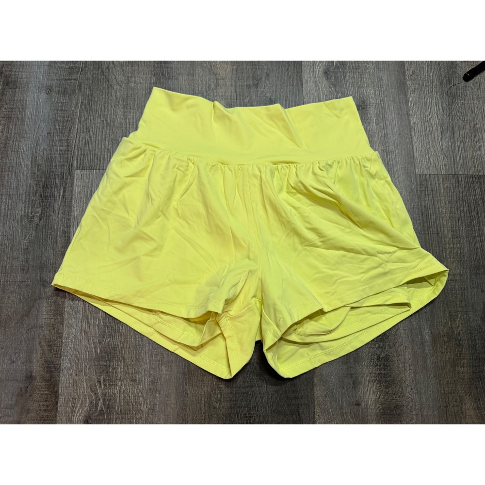Halara Women Neon Yellow High Waisted Active Shorts with Built-in Liner Large